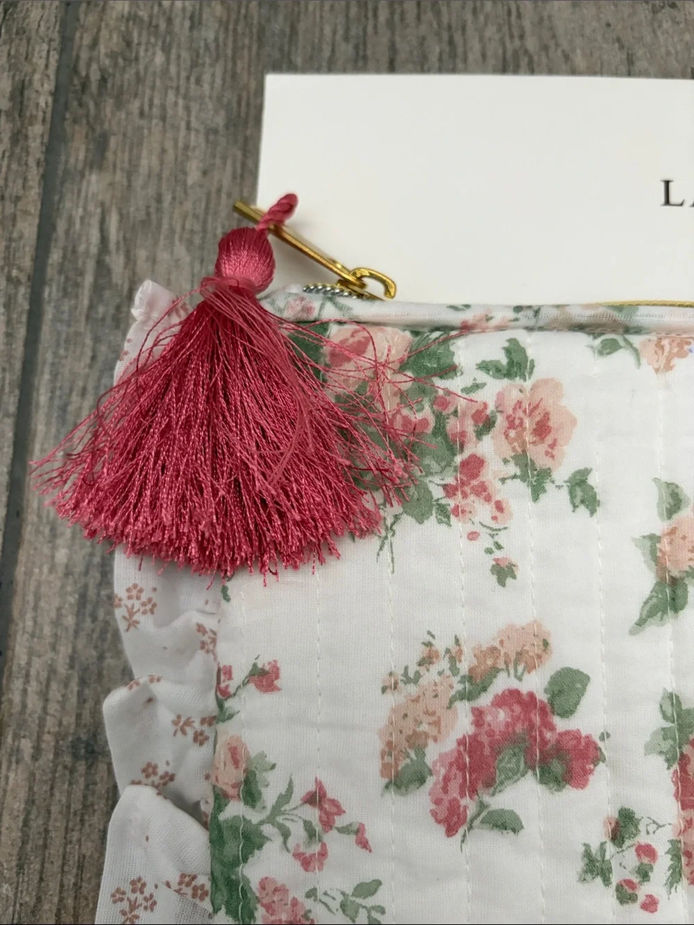 Laura Ashley Floral Quilted Makeup Zipper Pouch ROSEMOOR 10” x 8”